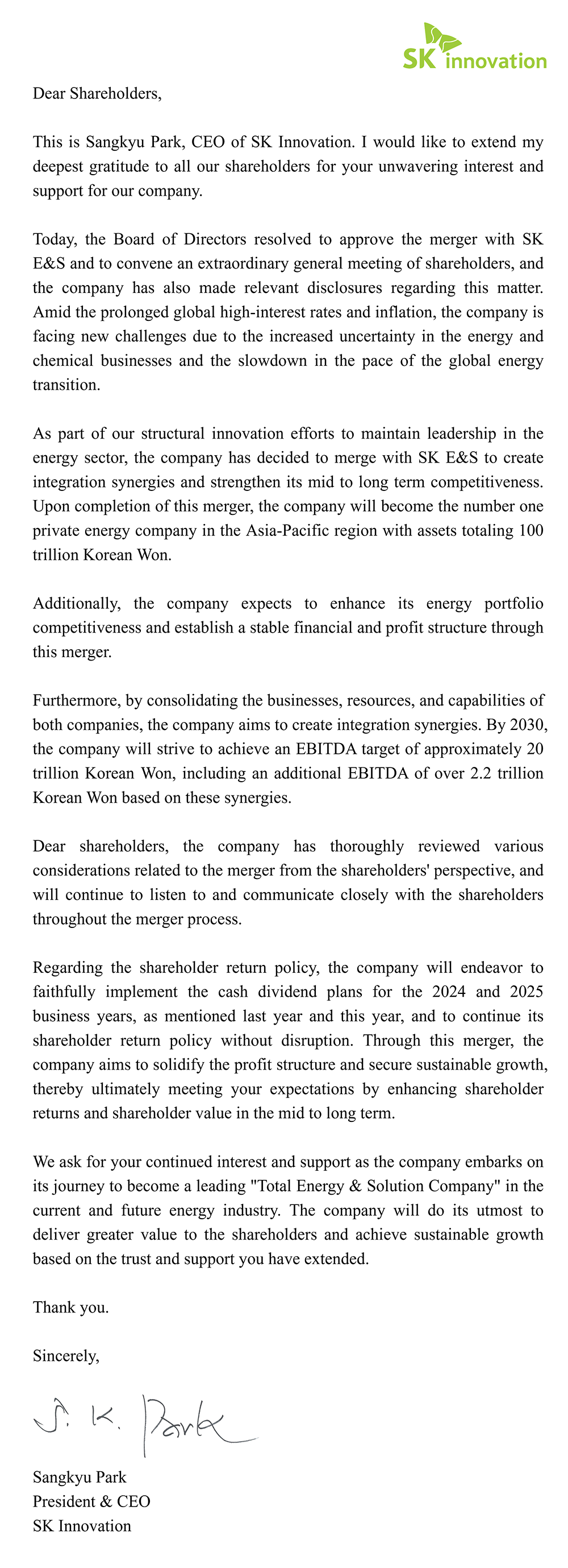 SK Innovation CEO Letter - Merger with SK E&S.png