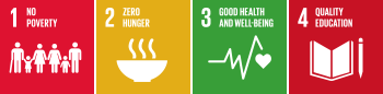 1. NO POVERTY, 2. ZERO HUNGER, 3. GOOD HEALTH AND WELL-BEING, 4. QUALITY EDUCATION